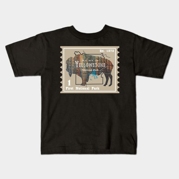 Yellowstone Stamp Kids T-Shirt by Northofthepines